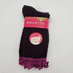 Gold Toe Kids Girl Size Medium 9-1.5 Boot Socks 2 Pair New Lace Ruffle Pink Gray